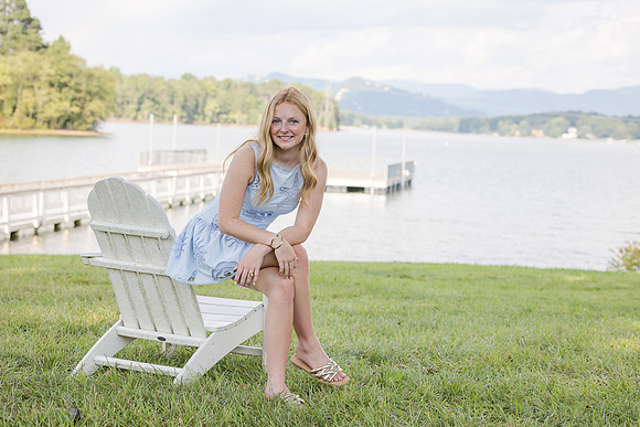 Adirondak Chairs, beautiful High School Senior posing in front of lake chatuge in Hiawassee GA.